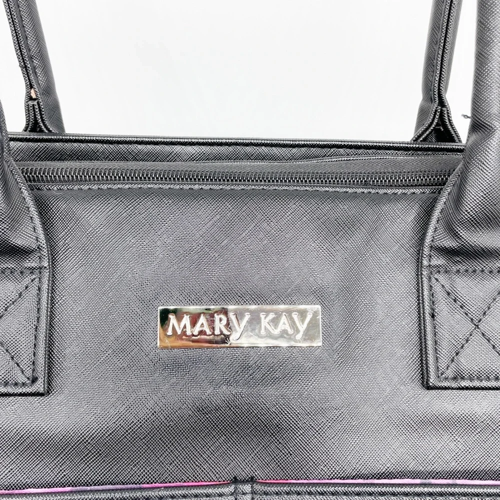 Mary Kay Black Faux Leather Floral Interior Travel‎ Tote Consultant Bag